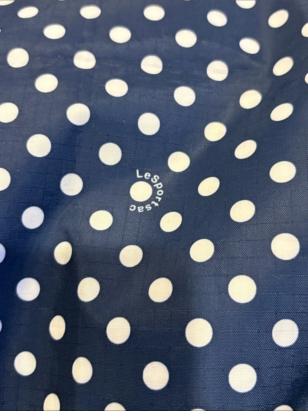 Lesportsac Navy Polka Dot Tote with Gold Sequin Anchor and Red Handles